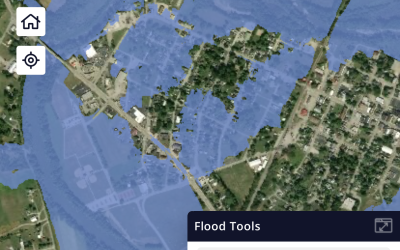 The map represents areas of northwest Falmouth that could experience flooding based on a 41 feet crest level