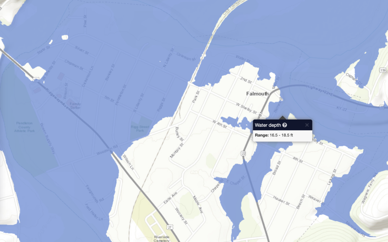 Map of what will flood in Falmouth at 43 feet