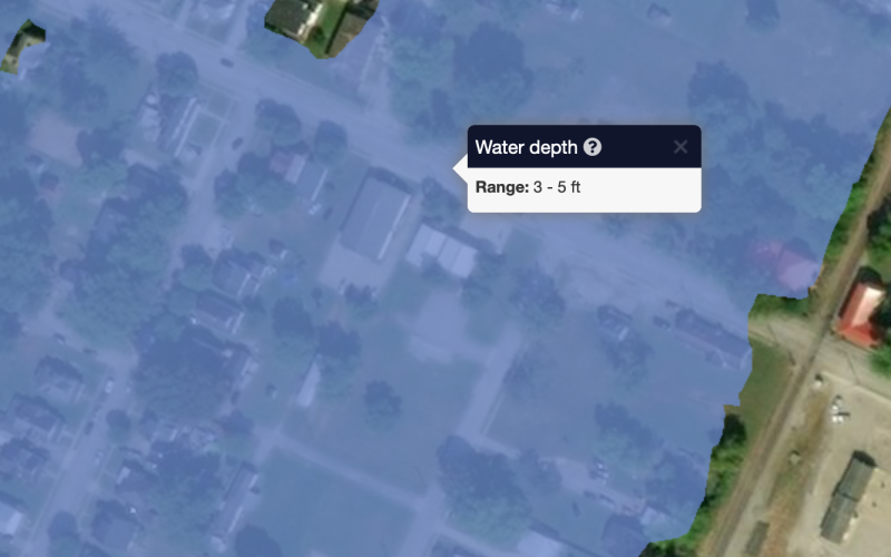 This is the projected depth of water at the Shelby and North Liberty Street.
