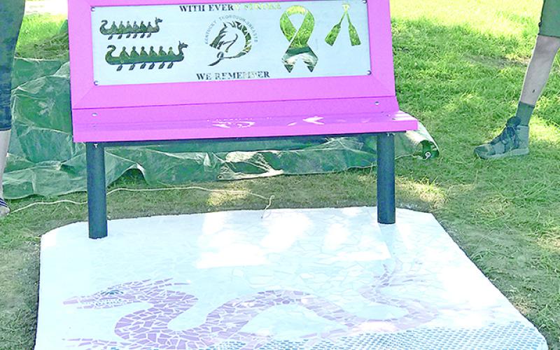 A bench has permanently been erected in honor of the Kentucky Thorough-Breasts. Others are to follow later in the summer. Photo by Carolyn Reid.