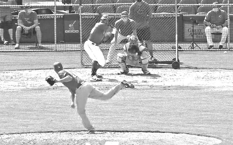 Nate Jones faced off against Joey Votto. Photo courtesy Cincinnati Reds.