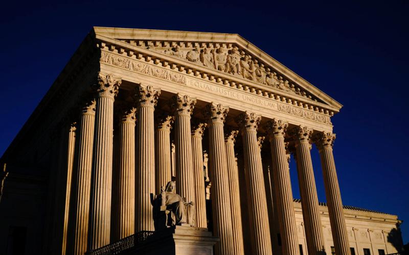 In this Nov. 2, 2020, file photo the Supreme Court is seen at sundown in Washington. (AP PhotoJ
