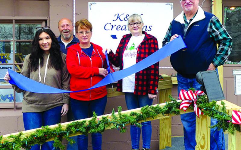 PC Chamber of Commerce joined K&amp;K Creations to celebrate its grand opening. Pictured from left to right, are Lydia Gosney, Chamber; Randy Wells, Chamber; Karen Davis, owner; Kim Prince, Owner; and Neil Belcher, Chamber.