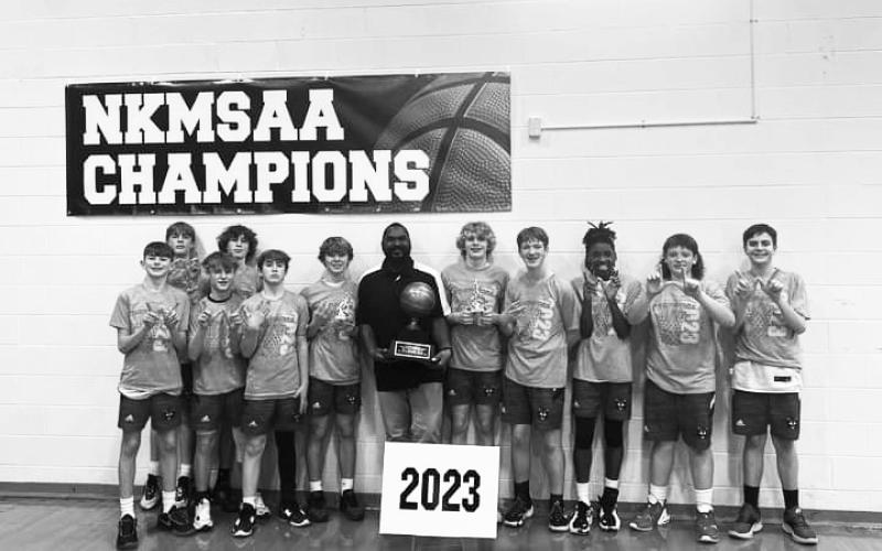 The eighth grade Sharp Wildcats won the NKMSAA Championship on February 18 at Campbell County Middle School. The boys defeated Newport to conclude their season with a 25-3 record. Congratulations Wildcats!  From left to right: Kamden O’Hara,  Jacob Haigis, Jayden Frisch, Cole Fultz, Grayson Nelson, Parker McCandless, (Coach) Antwjuan Mathis, Hunter Keeton, Micah Biddle, Ja’Zi Grayson, Dawson Wright, Luke Meyer.