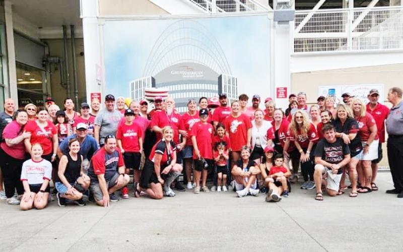 Hamilton and a group of "SuperFans" at REDS game