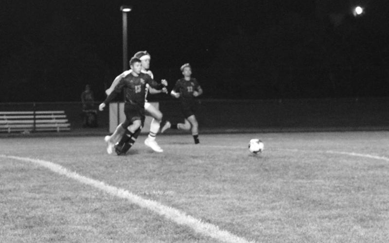 Wildcats senior Chase Nichols scored three first-half goals in the teams 11-1 win over Paris. Photo by: Sam McClanahan.