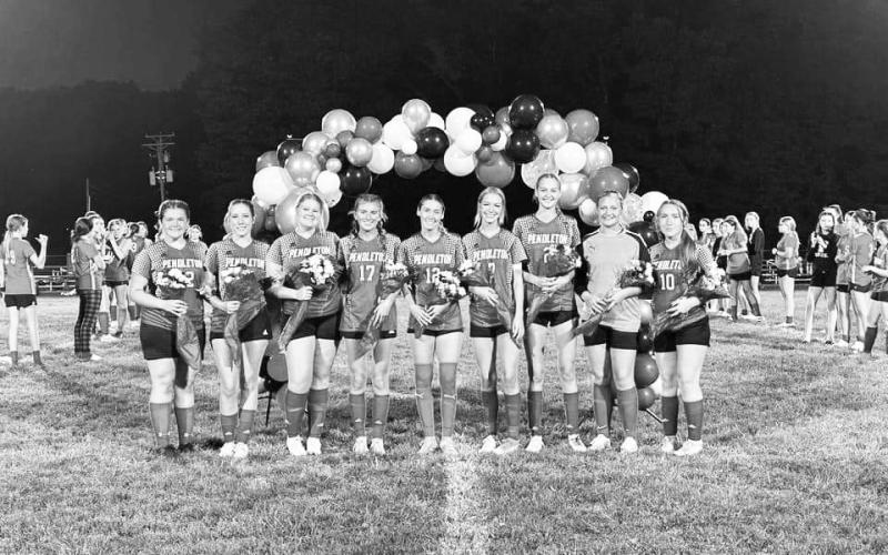 The Ladycats recognized their nine seniors on September 18. Pictured left to right:  Annie Eaton, Jamie Danna, Addison Lindsey,  Avery Himes, Cay Harper, Jaelyn Caudill, Ava Record, Maddy Musk and Rachel Schaller. Photo by Stacey Myers.