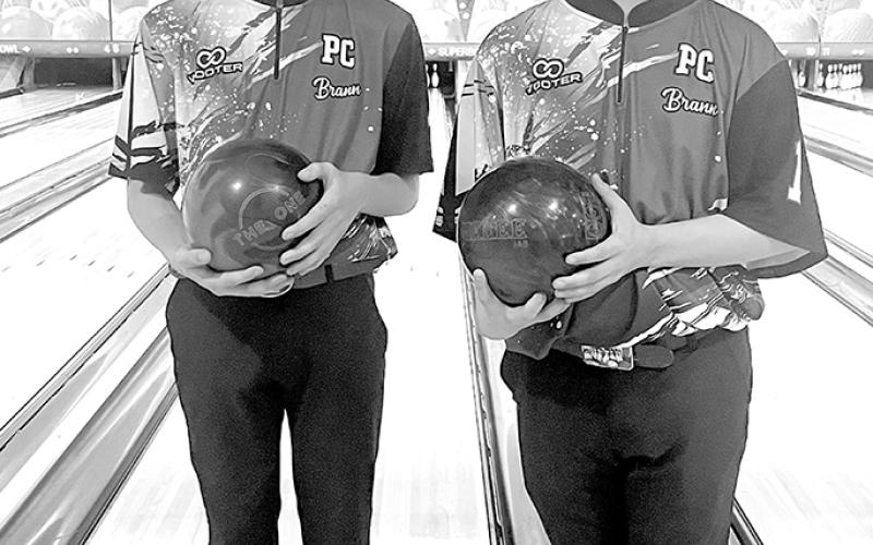 Brothers Braden, left, and Bradley Brann, right, set new personal bests with a score of 278. Bradley also set a new school record for combined score in a two-game series with 514. Photo courtesy of Rhonda Hutchison.