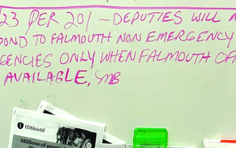 Ernst included this photo in his communication from July 31. This notice was sent by Chief Deputy Eric Conrad to dispatch, and dispatch communicated the command to all staff via this note. While the sheriff’s budget is under the control of the fiscal court, its actions are not due to the fact the sheriff is an elected official in his own right. Sheriff Brewer states the county was being called upon to cover the city that is mandated by council to have 24/7 coverage, which they do not have.