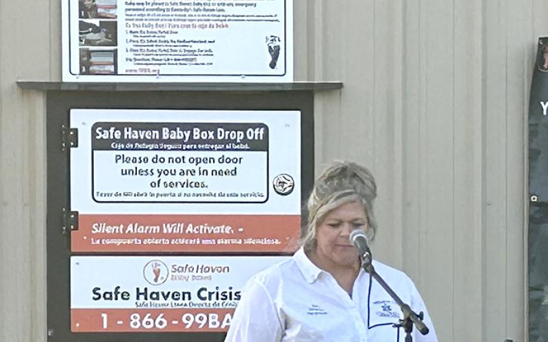 Ambulance Director Jody Dunhoft emceed the celebration. She was contacted soon after the death of the baby to allow for the space. She and others worked to bring the box into being.