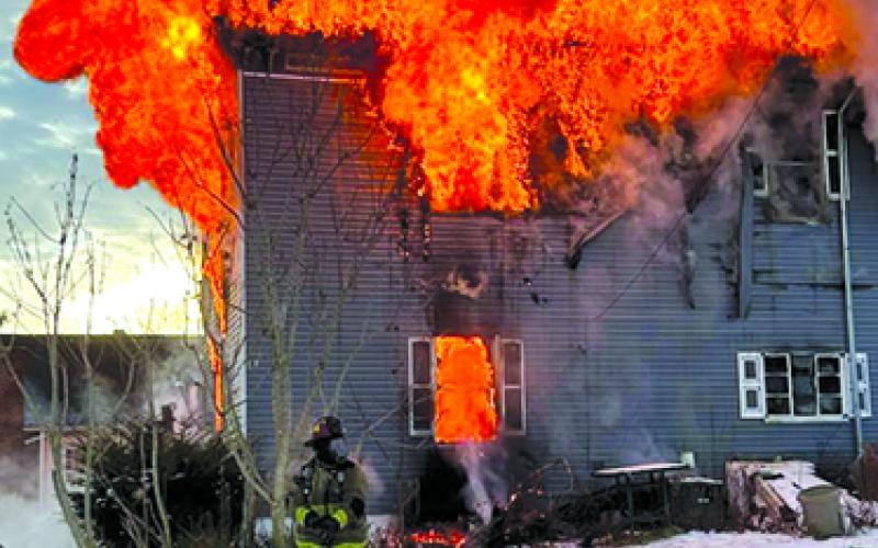 Fire destroyed a house Monday morning at the corner of Fourth and Broad Streets in Falmouth. Resident Eddie Huffman escaped the blaze but lost a dog in the fire. Last Wednesday in Butler, Noble Gabbard Jr., 47, lost his life in a house fire at 2887 River Road, Butler. Photo by Carolyn Reid.