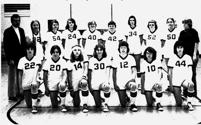 1976 Team: The 1976 Pendleton County High School girls basketball team is pictured in the school yearbook with head coach Herb Owen, who began rebuilding the program, with Owen even venturing into study hall to recruit players.