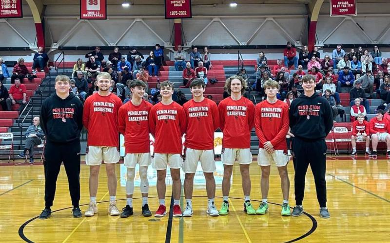 Prior to the Wildcats home game against Boone County, the team's senior players and team managers were recognized. From left to right: Aaron Kirsch, Austin Kirsch, Alex Beyst, Hunter Jack, Ayden Pugh, Evan Stewart, Hunter Cox and Abraham Beebe. Photo taken by Sam McClanahan.