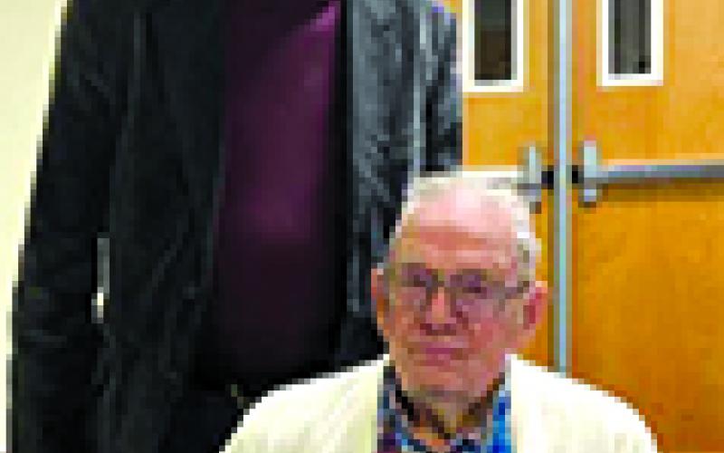 Columnist Steve Flairty stands with his Uncle Howard Johnson at Howard’s 95th birthday party. Photo by Suzanne Isaacs.