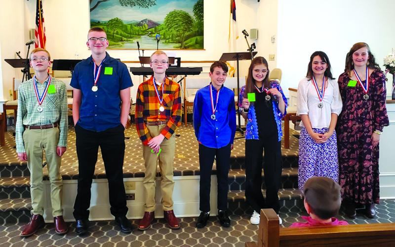 Youth drill participants from left are Aaron Guillion, Knoxville Baptist Church, Landon Guillion, Knoxville, Aidan Guillion, Knoxville, Jaron Jones Mount Carmel Baptist Church, Jane Courtney, Mount Carmel, Leah Seabrooke, Knoxville and Isabella Guillion, Knoxville. Photos by Nila Harris.