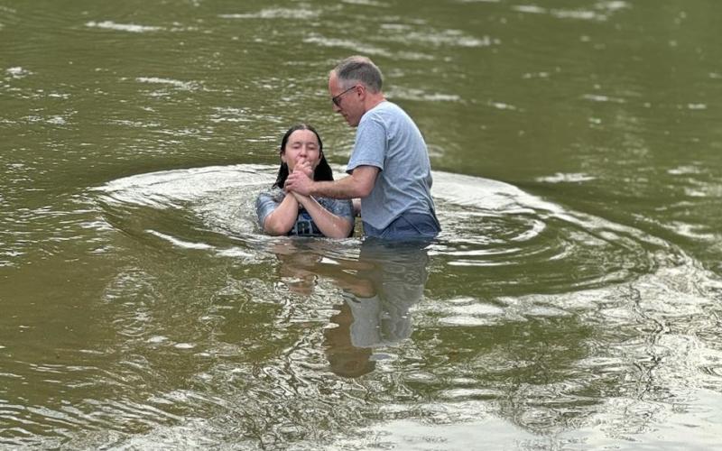 Hannah Thomas 4/27/24 river baptism. Photo by Jessie Beckett