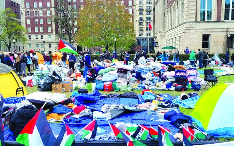 This image by photographer Abbad Diraneyya shows the second encampment at Columbia University, which sprung up after New York City police made arrests over the first encampment. Those involved were protesting Israeli attacks on Gaza that followed Hamas’ surprise attack on Israel. Pendleton County resident Jacob Sanning, a freshman, had a front row view of the protests.