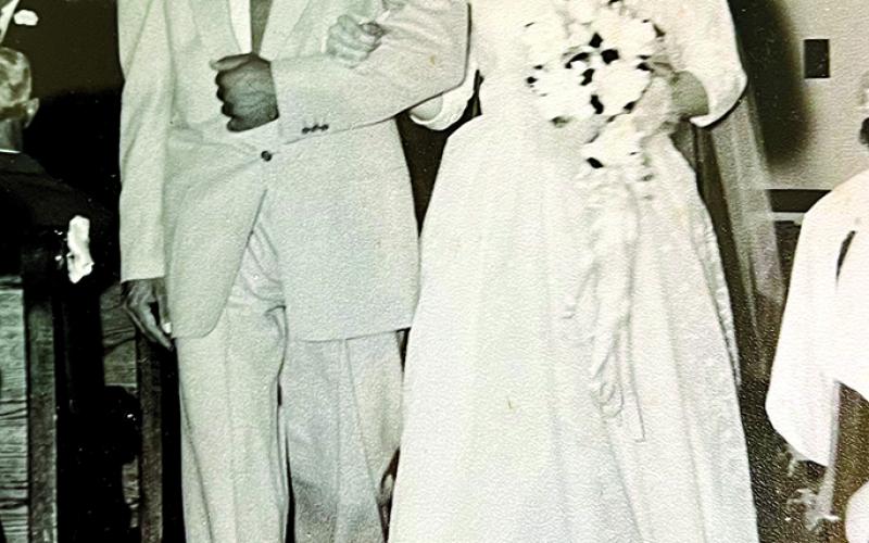 Jane Aulick and Omer Bentle were married May 30, 1954, at Blanket Creek Baptist Church when Omer was on leave from the Army. Jane made her own wedding gown. Photo courtesy of the Bentles.