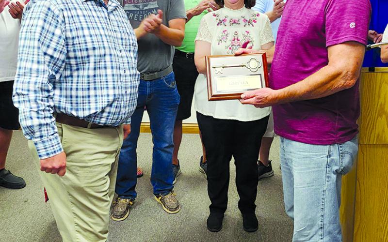 Gary Lea is presented with a key to the city.