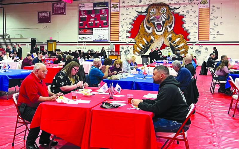 Approximately 35 military veterans and their guests were treated to a meal and entertainment last Monday, Veterans Day, at Pendleton County High School. Students at all four county schools participated in thanking veterans for their service. Photo by Nila Harris.