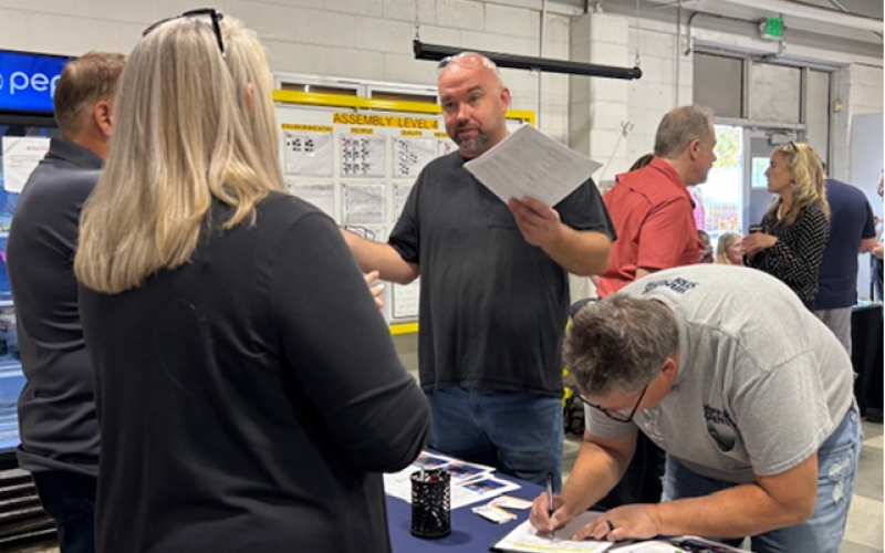 James Mayfield and Danny Teegarden, current Hammer Strength employees, attended the career and resource expo yesterday to determine the needed educational opportunities to make them more employable. Photo courtesy of Sen. Shelley Funke Frommeyer.