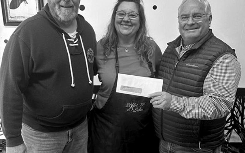 Styles101 salon, 220 Matilda St., Butler, intends to use the grant for much-needed repairs and upgrades. Owner Sheila Utz said she began her business 36 years ago to “raise a family and teach my child hard work.” Business has been slow of late, so advertising and sprucing should give a boost, she said. Pictured, from left, are Randy Wells of the Chamber, Utz, and Chamber President Gary Hicks.