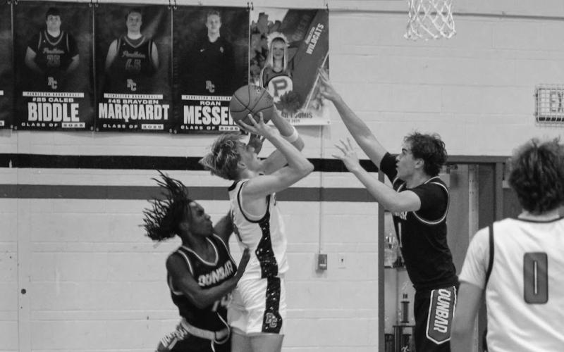 Sophomore Hunter Keeton goes up strong over the Dunbar defense for a basket. He scored 12 points.
