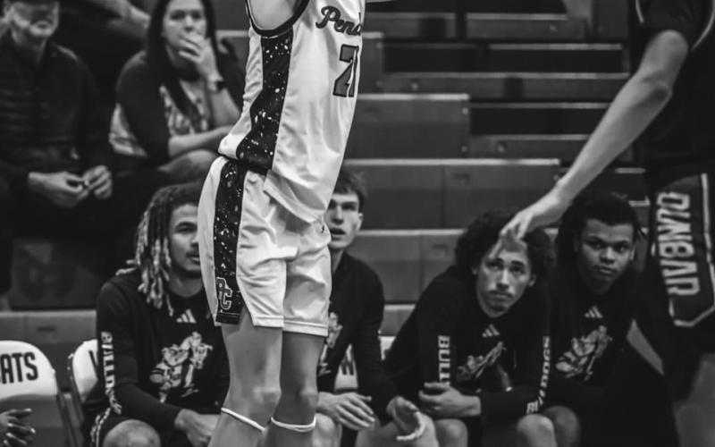 "Cold-blooded Kam." Sophomore Kamden O'Hara knocked down the game-winning three-pointer in the final seconds of the 4th quarter to give the Wildcats a 59-58 win over Paul Laurence Dunbar on December 20. All photos by Layne Nelson.