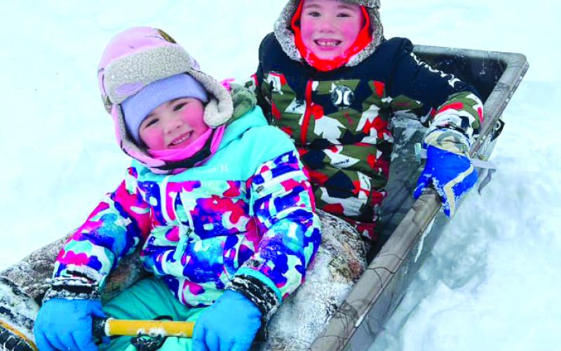 Missy Gray York posted this photo of two of her grandchildren, Kayden and Avery Krebs, sledding at her home on Highway 467, close to Williamstown.