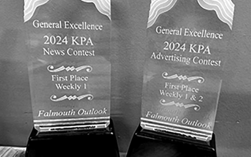 The Falmouth Outlook achieved first place in General Excellence for both news content and advertising design in the annual Kentucky Press Association Excellence in Kentucky Awards.