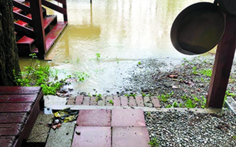 Jim Thaxton took this photo from the one looking out the office door of Thaxton’s Canoe Trails and Paddlers’ Inn in Butler. “We have a saying up there: ‘When the river reaches 44, it is at our door.’ It was right at 42 feet when the photo was taken,” he said.
