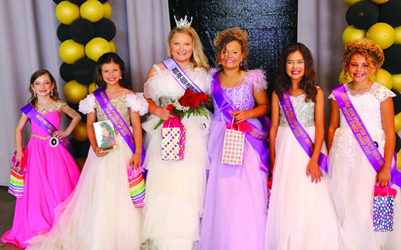 from left are Ellanore Moore, fourth runner-up; Remi Henry, second runner-up and Miss Photogenic; Reese Curry; Kate Sims, first runner-up and Miss Personality; Lucy Wright, third runner-up; and Piper Dennie, People’s Choice.