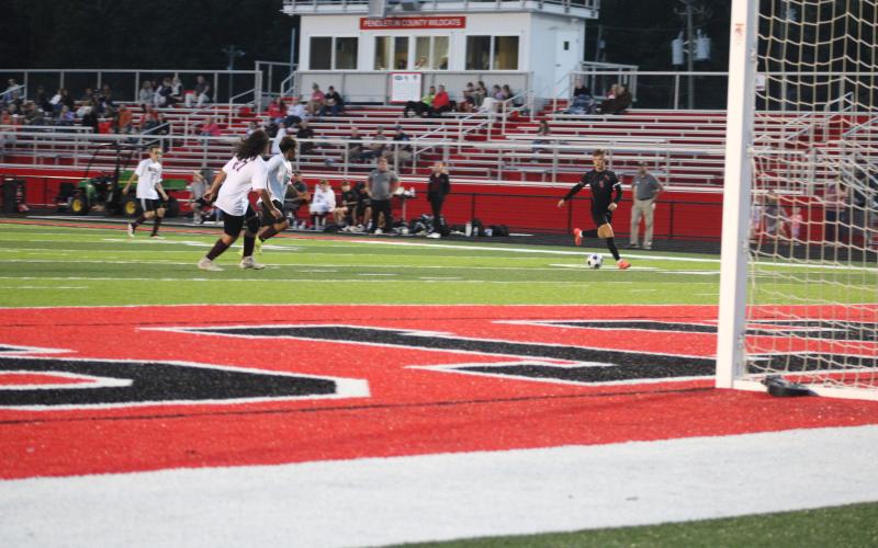 Wildcat Senior Jacob Frisch scans the field for an open teammate during the Wildcats home win over Owen County on September 9. Frisch would finish with three assists on the night. Photo by Sam McClanahan
