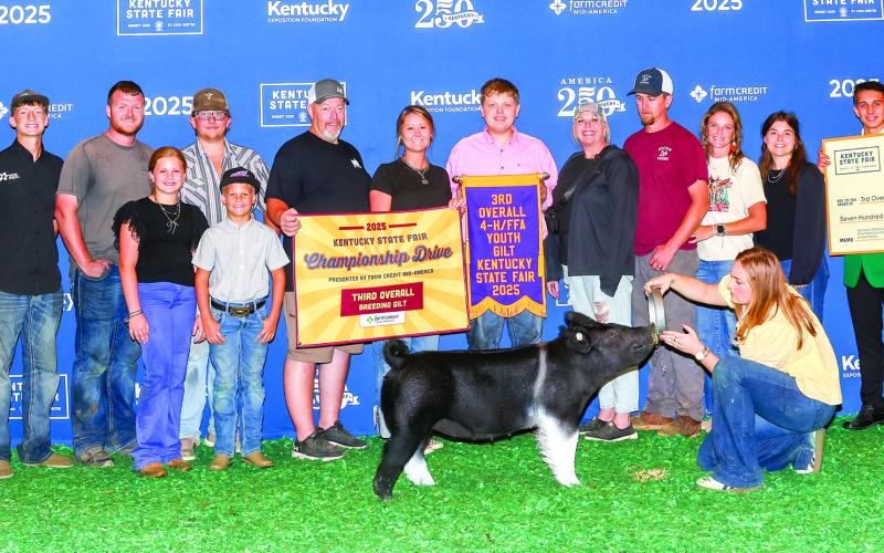 Carson Crouch had a great showing at the Kentucky State Fair, winning Champion Lightweight Cross Gilt, Reserve Grand Champion Chester White Breeding gilt and KY Proud Champion Chester in the 4-H show; third overall Breeding Gilt and Reserve Grand Hampshire Market Barrow in the 4-H show; and Grand Hampshire Market Barrow in the Open Show.