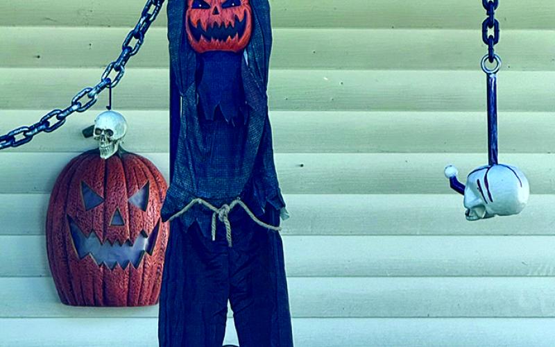 Anthony and Bonnie Barlow went with a scary scarecrow complete with manacles and a jack-o’-latern head