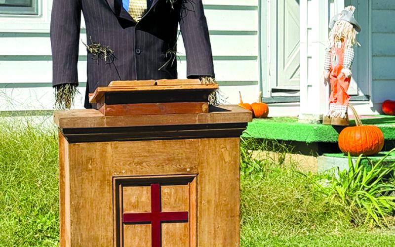 Pastor Nick Errico’s family’s preacher scarecrow