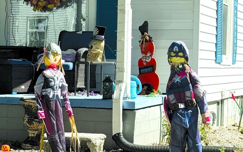 The Maple Avenue Fall Patrol, featuring Thor and Captain America, was set up by Kevin and Elisha Barnard