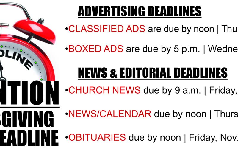 early deadlines for Nov. 25 newspaper