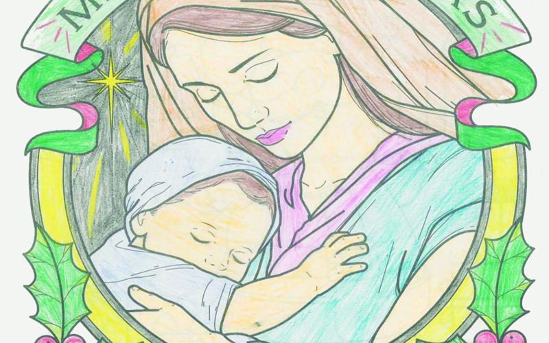 Second place was awarded to her sister, Lilian Bachman, 12, for a colorful pencil rendition of the Mary holding Baby Jesus. Lilian wins $10.