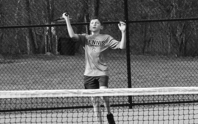 Seventh grader Leo Maddy, one of the promising young members of the tennis program, has had a strong start to his season. Photo by Sam McClanahan.
