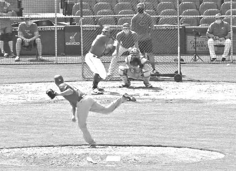 Nate Jones faced off against Joey Votto. Photo courtesy Cincinnati Reds.