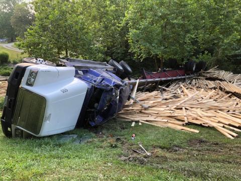 A semi from Alabama overturned at the intersection of HWY 177 and Butler-Greenwood Road, spilling lumber in its path.
