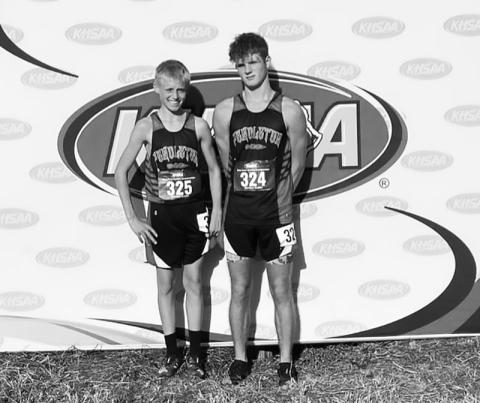 Pictured are Wildcats Klaber Wolfe and  Evan Stewart, at the KHSAA State Cross Country event on October 24. Photo by Natalie Wolfe. 
