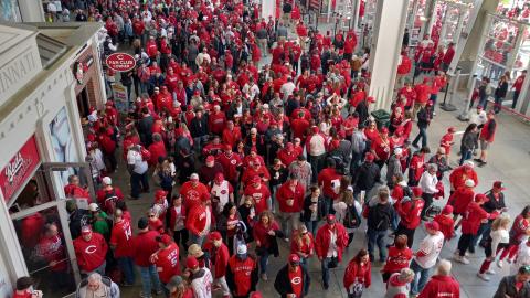 A sea of Red: Cincinnati Reds fans packed Great American Ballpark on March 30. A new-record crowd of 44,063 turned out on a beautiful, sunny day with temperatures in the mid-60’s.