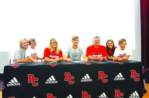 Nearly all the Verst family showed to celebrate Ethan’s signing with University of the Cumberlands. Pictured are Samantha, Aiden, Haley, Ethan, Matt, Madison, and Easton. Not pictured, Olivia Verst.