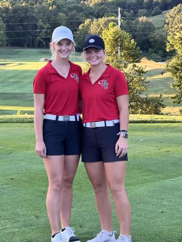 Ladycat seniors Katie Wright and Reese Barlow were honored by the program following the September 13 match with Bishop Brossart. Photo by Jill Wright.