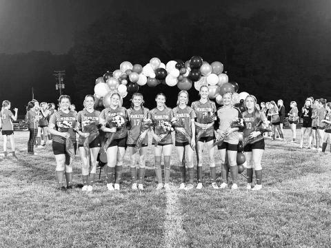 The Ladycats recognized their nine seniors on September 18. Pictured left to right:  Annie Eaton, Jamie Danna, Addison Lindsey,  Avery Himes, Cay Harper, Jaelyn Caudill, Ava Record, Maddy Musk and Rachel Schaller. Photo by Stacey Myers.
