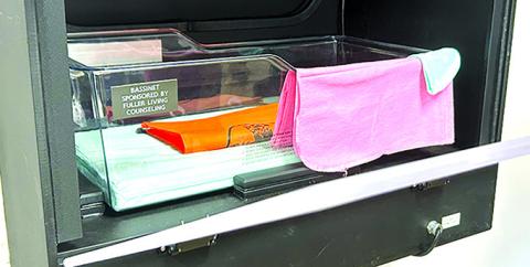 The inside of the Safe Haven Box is similar to a hospital bassinet in looks, but it is equipped with a laser beam that sounds a silent alarm when it is broken, and the bed covers a scale confirming the presence of an infant, as well. The box is climate-controlled.
