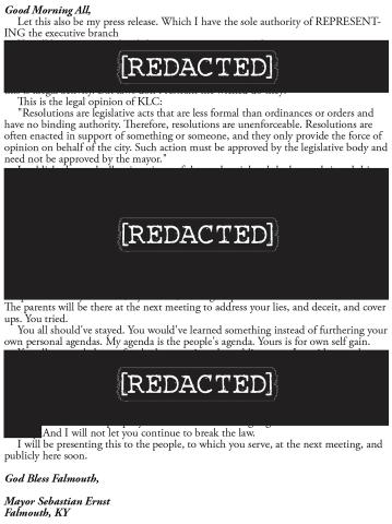 Redactions were used for undocumented or unfound information or accusations.