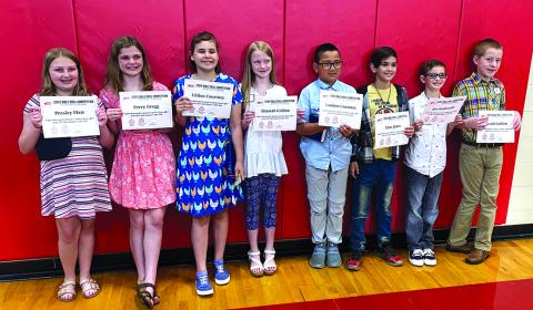Eight children from three Pendleton County churches participated in the state Bible drill at Red House Baptist Church in Richmond. They are, from left, Presley Platt and Perry Gregg, both of Turner Ridge Baptist Church, Lillian Courtney of Mount Carmel Baptist Church, Hannah Gullion of Knoxville Baptist Church, Landon Courtney and Elias Jones, both of Mount Carmel, and Joe Seabrooke and Josiah Gullion, both of  Knoxville. Photo courtesy of Dale Beighle.